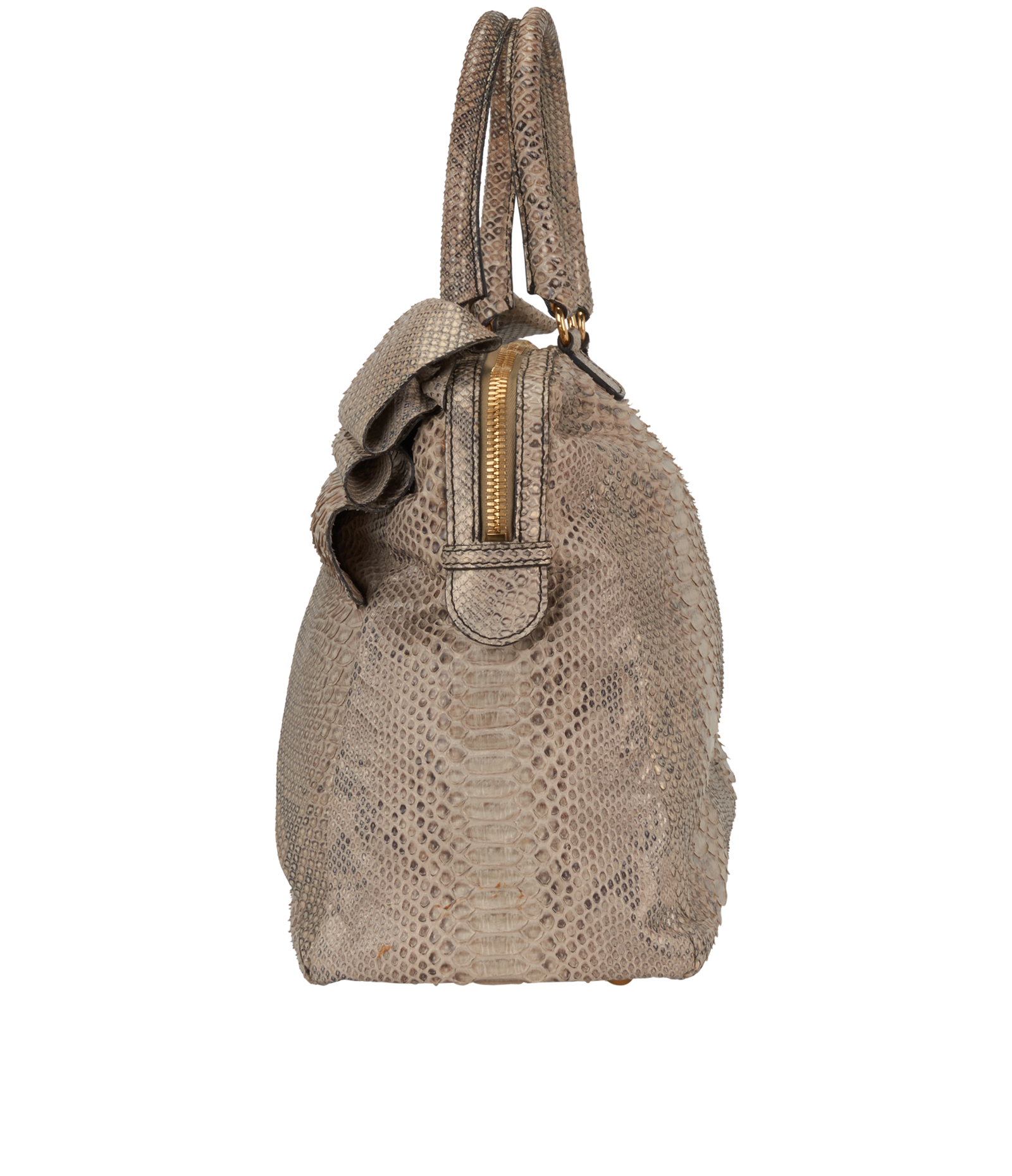 Bow-Detail Tote, &pound;350, Handbags, Beige/Grey, Leather/Python, Bottom view